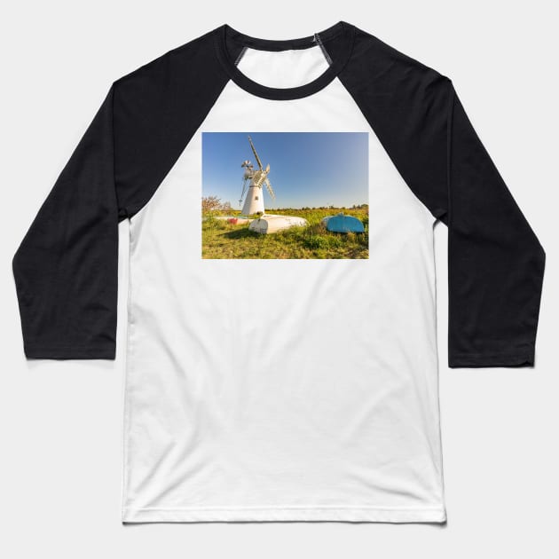 Day boats upside down on the riverbank with Thurne Mill in the background Baseball T-Shirt by yackers1